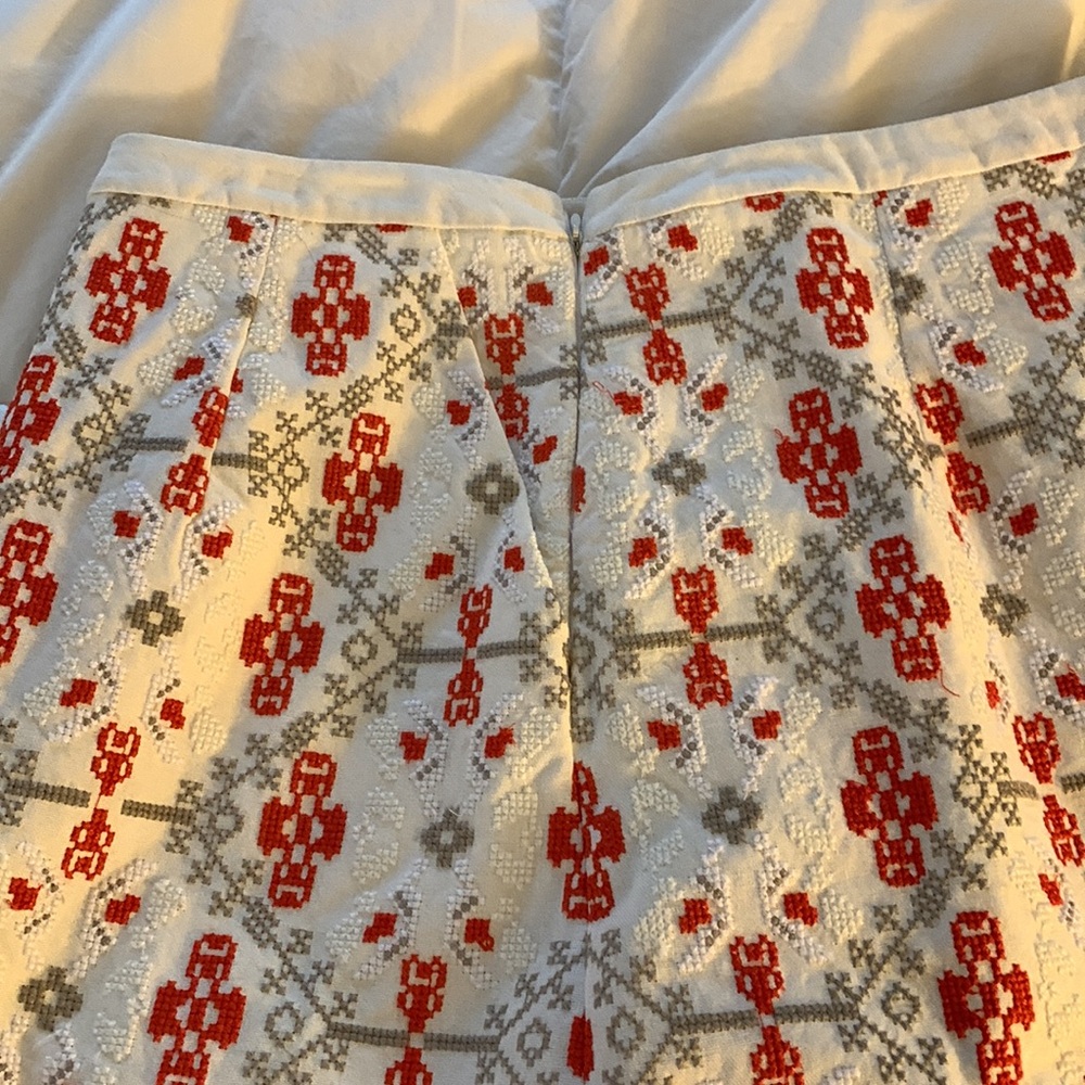 Maeve Cream Mini Skirt with Orange Geometric Embroidery - Picture 3 of 8